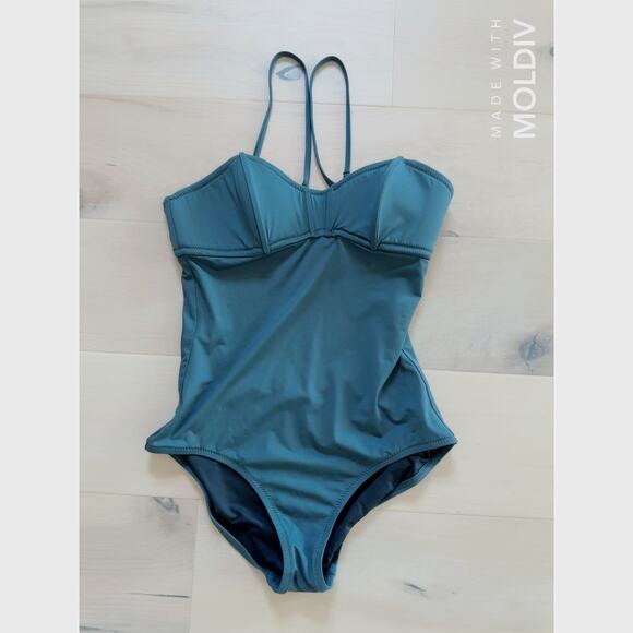 Madewell One Piece Suit Size 2 Dark GreyGreen  Padded Bustier Key hole Modest - Picture 6 of 6